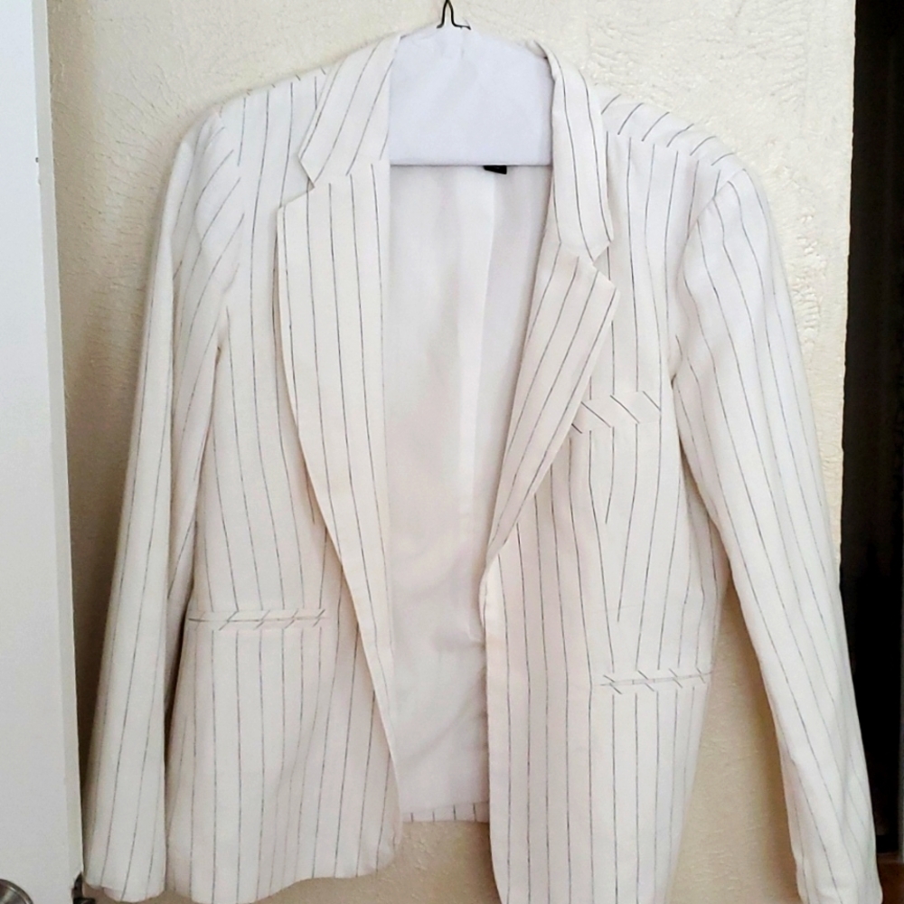 Cream with black stripe suit jacket